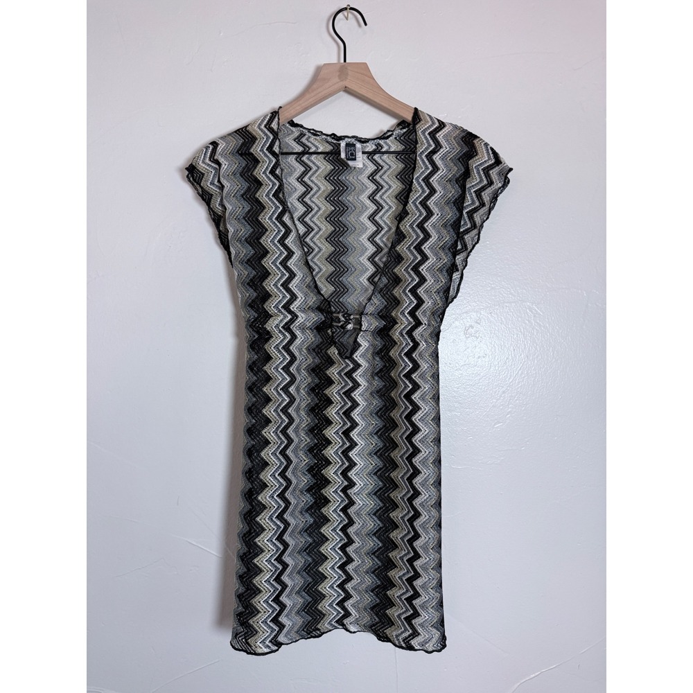 BECCA Rebecca Virtue Metallic Chevron Crochet Swim Cover Up Dress S/M
